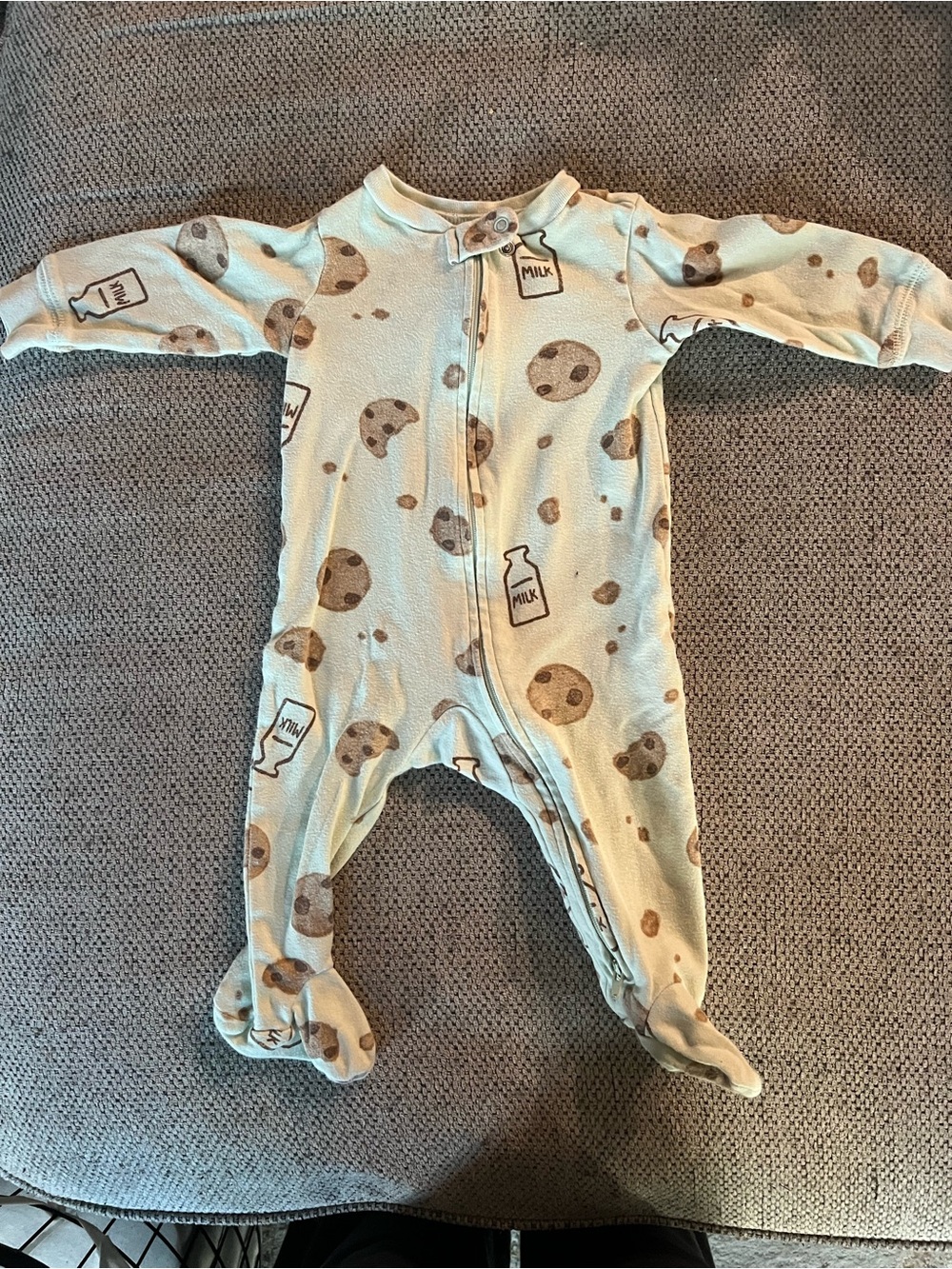 Carter's Light Mint Green Footie with Cookie & Milk Print